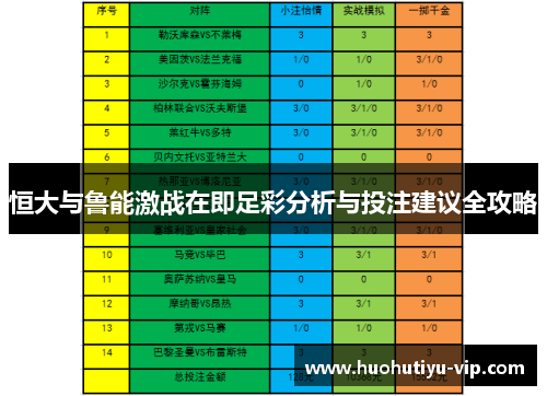 恒大与鲁能激战在即足彩分析与投注建议全攻略